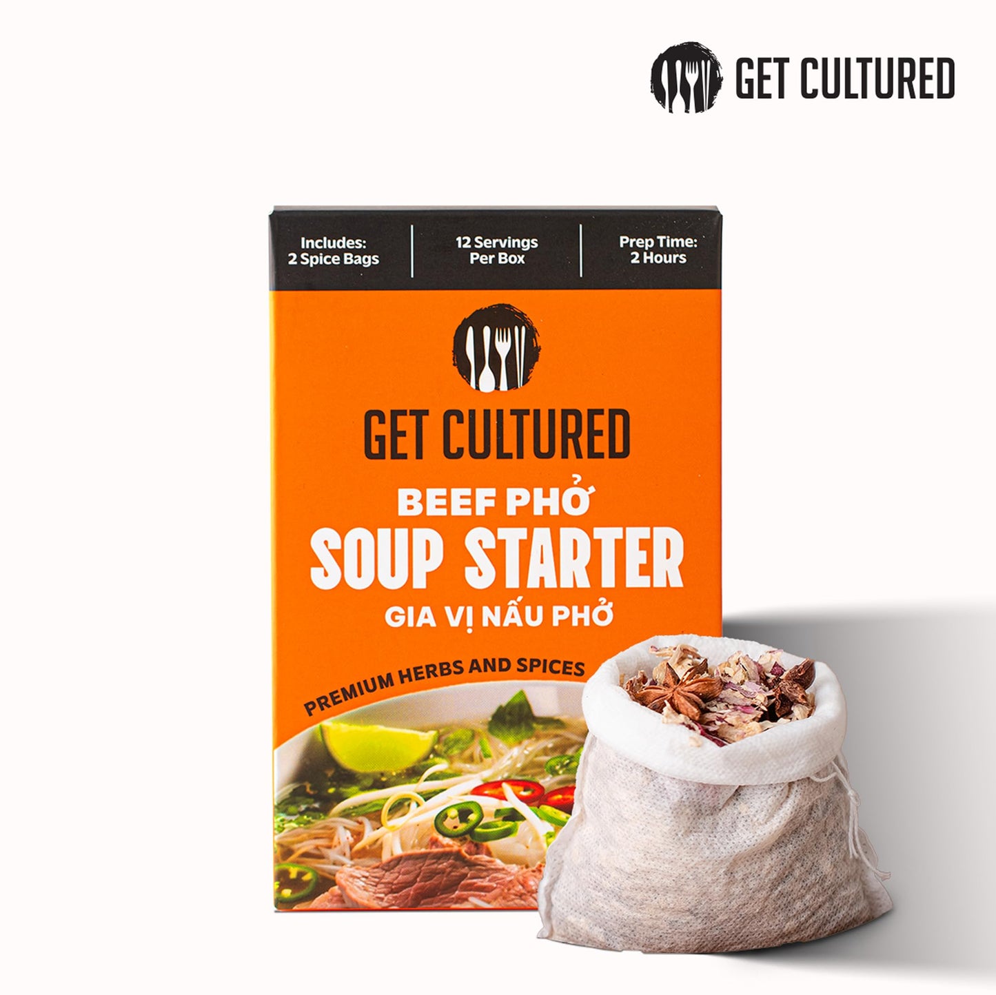 Get Cultured Box Beef Pho Soup Starter, Authentic Vietnamese Beef Broth Base with Curated Herbs & Spices – Make Fast, Flavorful and Authentic Pho at Home, 3.2 oz (10-12 Servings)