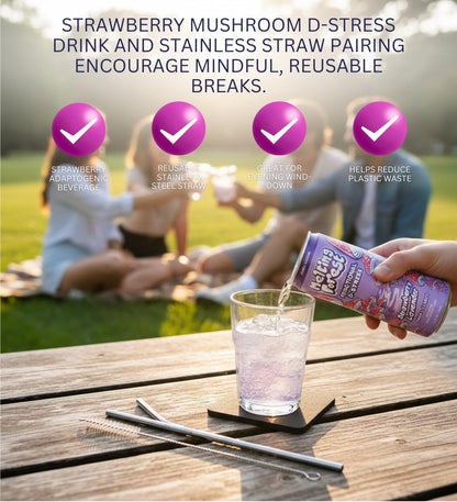 Water Sp Adp Strawberry Lav, 12 FO Bundle with Straw – Mushroom Drink Refreshing Strawberry Lavender Flavored Water for Hydration & Enjoyment — Gift Set (2 Items)