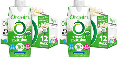 Orgain Organic Nutritional Shake, Vanilla Bean - Meal Replacement, 16g Protein, 20 Vitamins & Minerals, Gluten Free, Soy Free, Kosher, Non-GMO, 11 Ounce, 12 Count (Packaging May Vary) (Pack of 2)