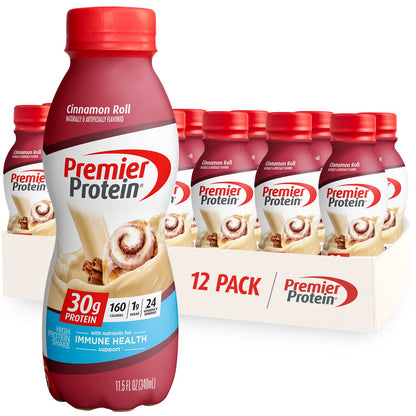 Premier Protein Shake Bundle, 30g Protein, 1g Sugar, 24 Vitamins&Minerals, Cinnamon Roll and Cookie Dough Flavors, Pack of 12, 11.5oz Bottles