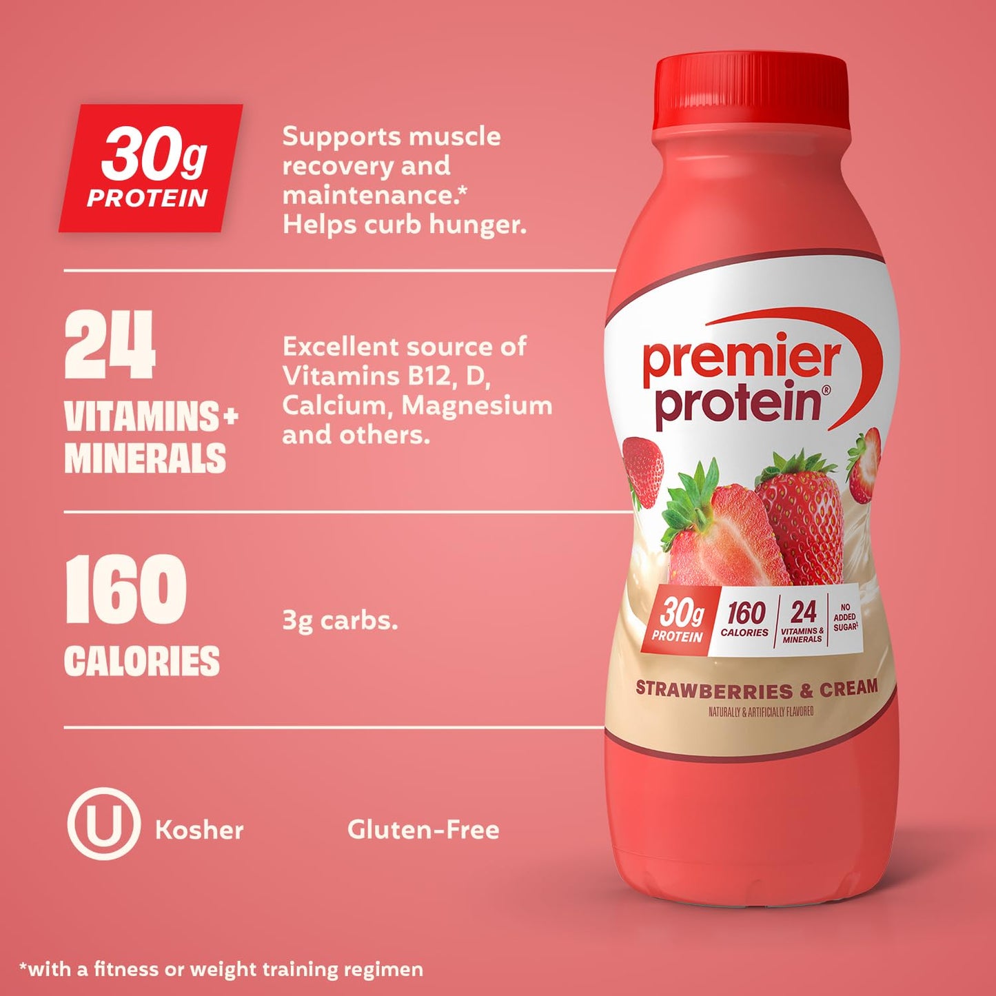 BUNDLE: Premier Protein Shake, Strawberries & Cream (12 Pack) + Bananas & Cream (12 Pack), 30g Protein, 11.5 Fl Oz (24 Shakes Total)