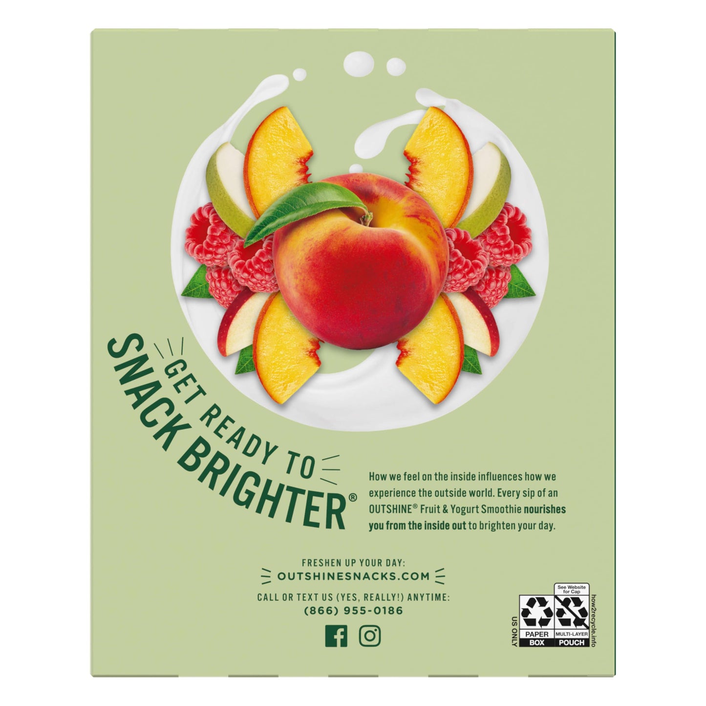 Outshine Fruit & Yogurt Smoothie Peach Raspberry, Smoothie Pouch, On The Go Snack, 4Pk 14 oz