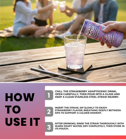 Water Sp Adp Strawberry Lav, 12 FO Bundle with Straw – Mushroom Drink Refreshing Strawberry Lavender Flavored Water for Hydration & Enjoyment — Gift Set (2 Items)