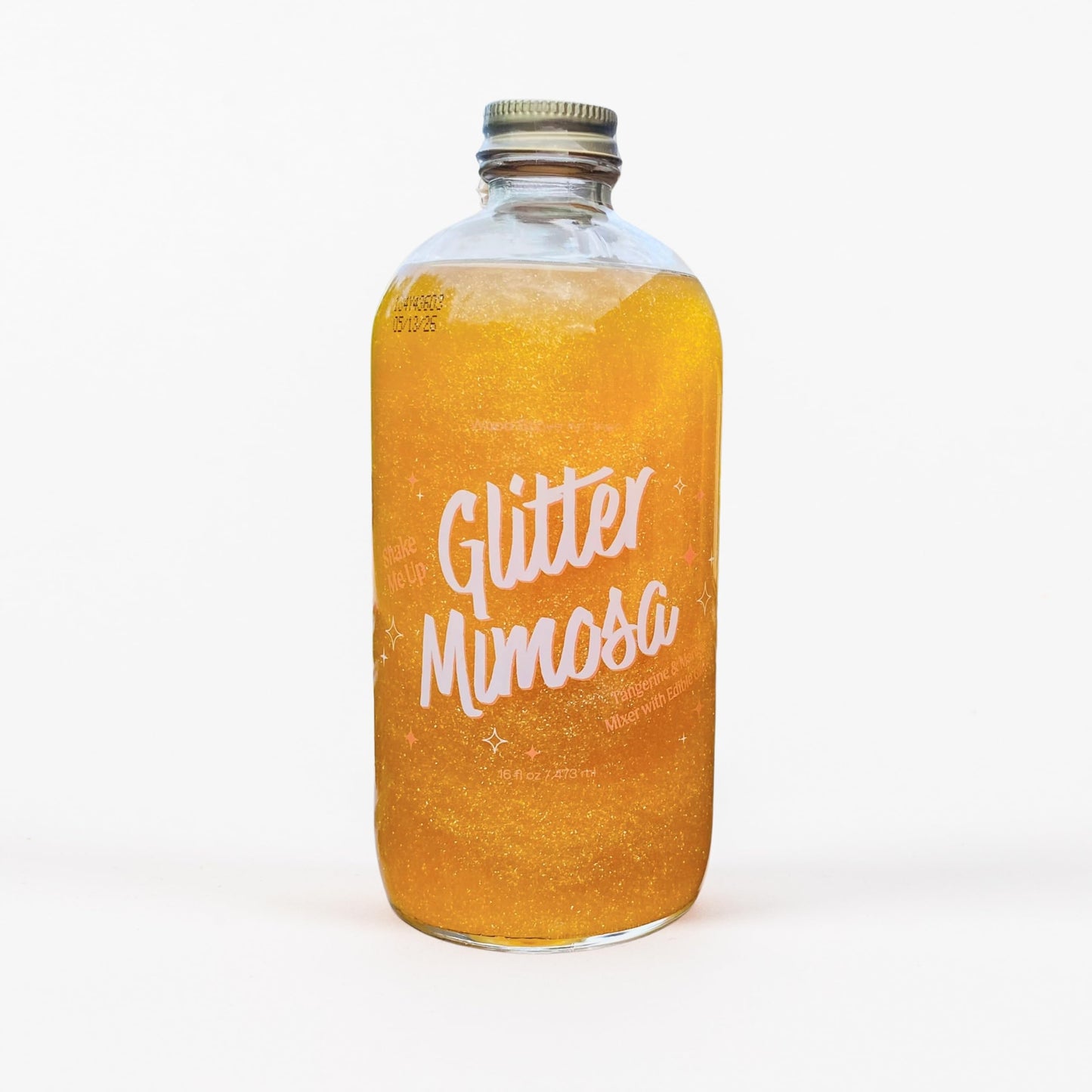 Wood Stove Kitchen Glitter Mimosa Mixer - Tangerine & Mango Flavor Enhanced with Sparkling Edible Glitter, Versatile Concentrate for Cocktails & Non-Alcoholic Beverages, 16 fl oz Multi-Serve Bottle