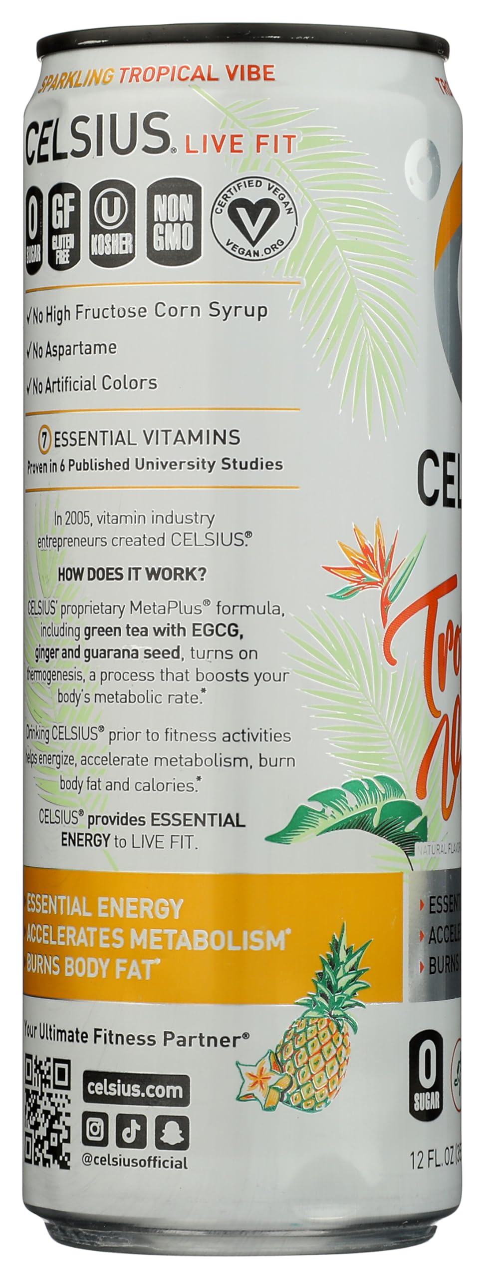 CELSIUS Sparkling Tropical Vibe, Functional Essential Energy Drink, 12 Fl Oz