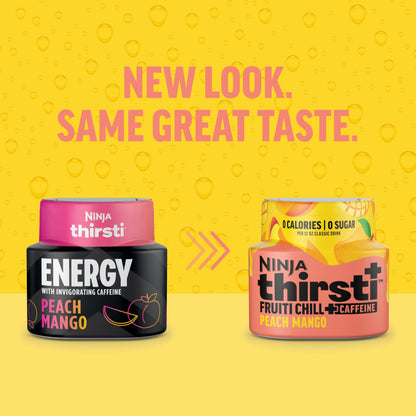 Ninja Thirsti Flavored Water Drops, FRUITI CHILL+ Peach Mango, Bold Fruit Flavor with Caffeine,Sparkling or Still, Zero Calories, Zero Sugar, Makes 17, 12oz drinks, 3 Pack, WCFPCMGAM