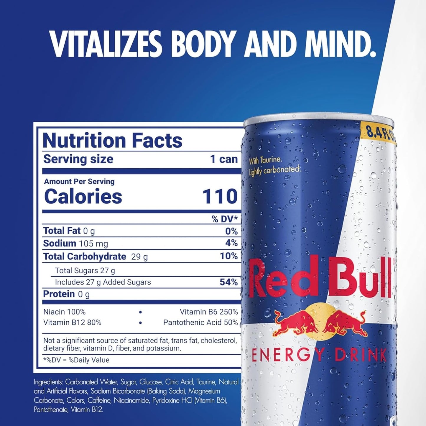 Red Bull Energy Drink with 80mg Caffeine plus Taurine & B Vitamins, 8.4 Fl Oz, Pack of 8 Cans