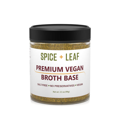 Premium Vegan Broth Base by Spice + Leaf - Vegan, Dairy Free, Salt Free, Preservative Free Soup Powder and Seasoning