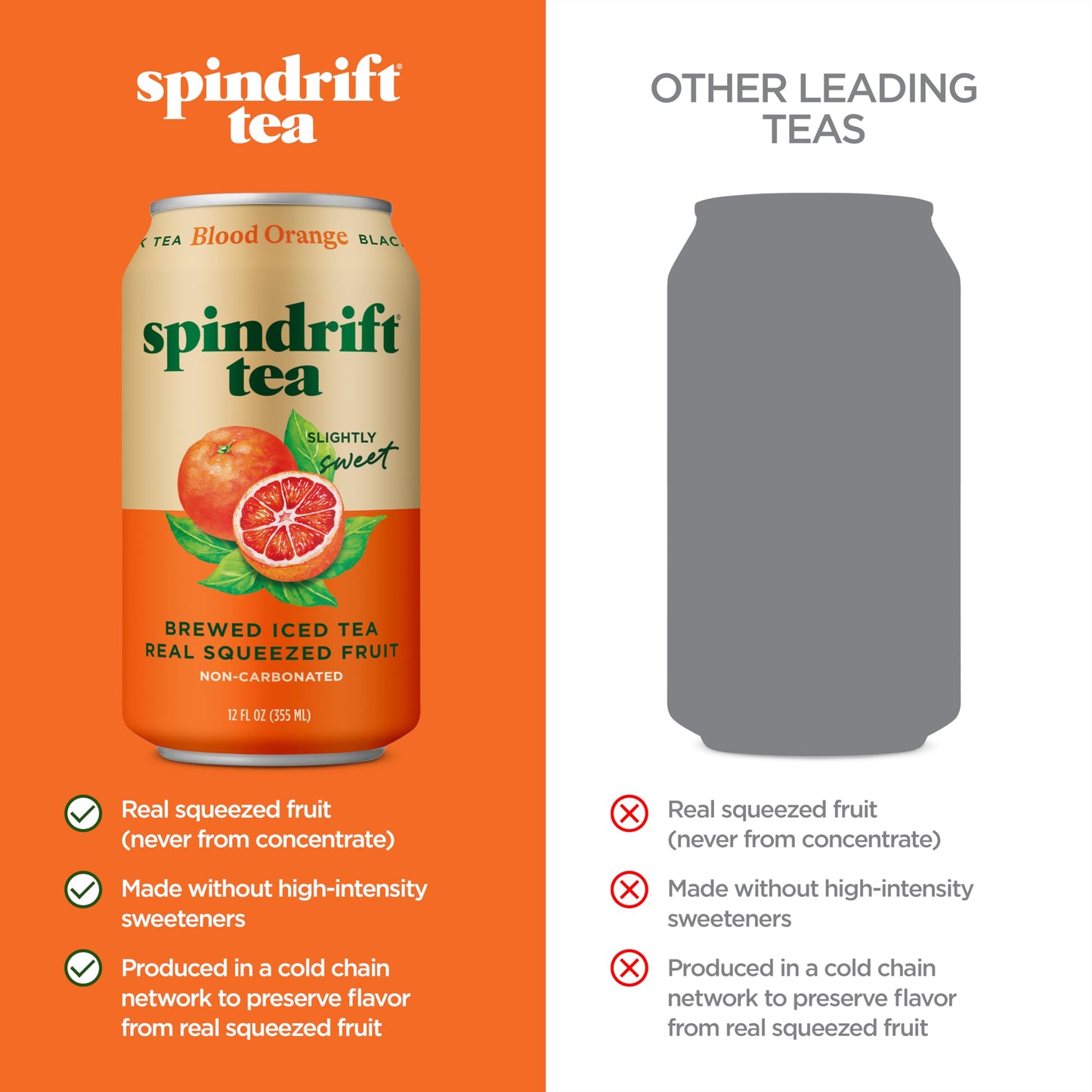 Spindrift Brewed Iced Tea, Blood Orange Black Tea, Made with Real Squeezed Fruit, No Carbonation, 12 Fl Oz Cans, Pack of 12 (Only 27 Calories per Can)