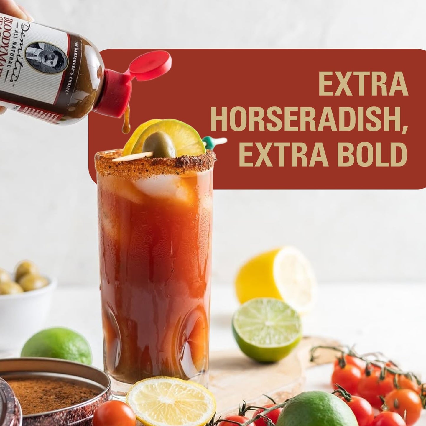 Demitri's Extra Horseradish Bloody Mary Seasoning Mix - Bloody Mary Mix - Concentrated Drink Mixer - Bold Rich Flavor - Ideal for Home Brunch Parties & Cocktails - 8oz Bottle (Pack of 1)