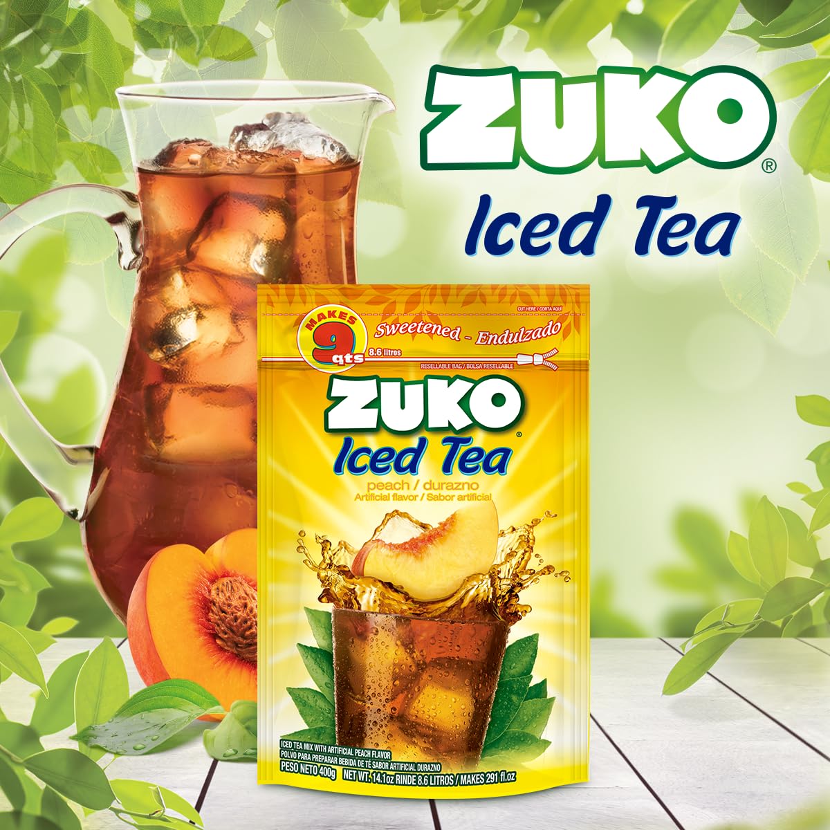 Zuko Peach Tea Powdered Drink Mix Family Pack, No Added Sugar Needed, 14.1 oz (Pack of 6)
