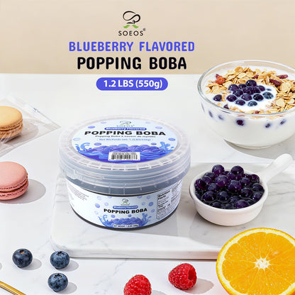 Soeos Blueberry Popping Boba Pearls, 550g (1.2lbs), Bursting Juice Balls for Bubble Tea, Frozen Yogurt, Desserts & Drinks – Ready-to-Eat