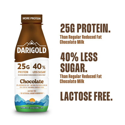 Darigold FIT High Protein Milk 2 Percent - Ultra-Filtered, Low Fat, Lactose Free - 25g Protein, 40% Less Sugar - 14oz Bottles, 12 Pack (Chocolate Milk)