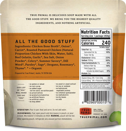 True Primal Roasted Chicken Soup 8-pack, Ready to eat, Gluten free, Paleo, Pastured chicken, Whole30, AIP, Bone broth