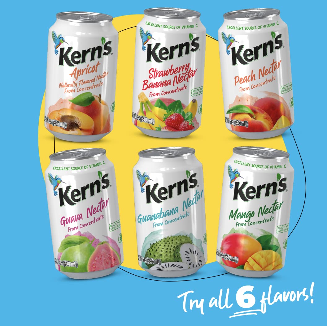 Kern’s Soursop Juice Nectar - Made with Guanabana Fruit Puree - Guanabana Juice Concentrate for Tropical Fruit Smoothie Mix, Cocktail Mixers & Kids Drinks & Beverages - 11.3oz, 24 Pack Canned Drinks