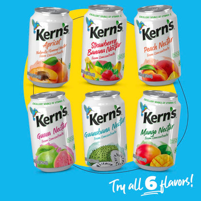Kern’s Soursop Juice Nectar - Made with Guanabana Fruit Puree - Guanabana Juice Concentrate for Tropical Fruit Smoothie Mix, Cocktail Mixers & Kids Drinks & Beverages - 11.3oz, 24 Pack Canned Drinks