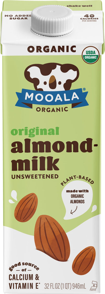 Mooala Brands Plant Based Beverage, Unsweetened Original Almondmilk (6 Pack) | Organic Plant Based Beverage | Dairy Free, Gluten Free, Organic, Kosher |