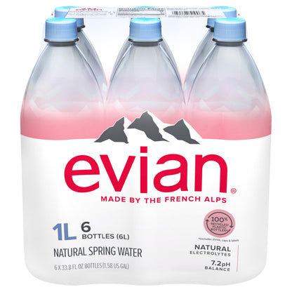 Evian Natural Spring Water, 1 L bottles, 6 pack