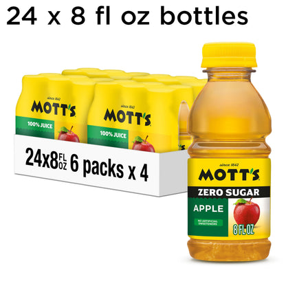 Mott's Zero Sugar Apple Juice Drink, 8 fl oz bottles, 24 Count (4 Packs of 6), Apple Flavor, Excellent Source of Vitamin C