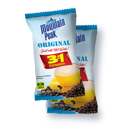 Jamaica Mountain Peak Original 3 in 1 Instant Coffee Mix, Coffee Creamer and Sugar (30 Sachets x 20g), Classic Smooth Flavor, Rich and Creamy, Just Add Water