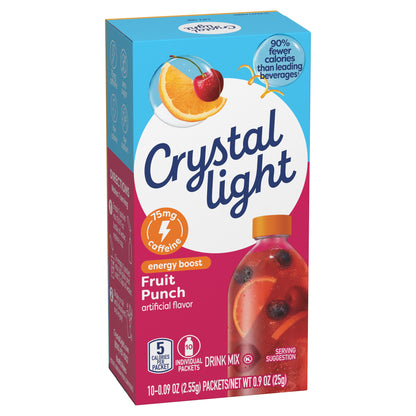 Crystal Light Energy Boost Fruit Punch Drink Mix, 10 ct On-the-Go Packets