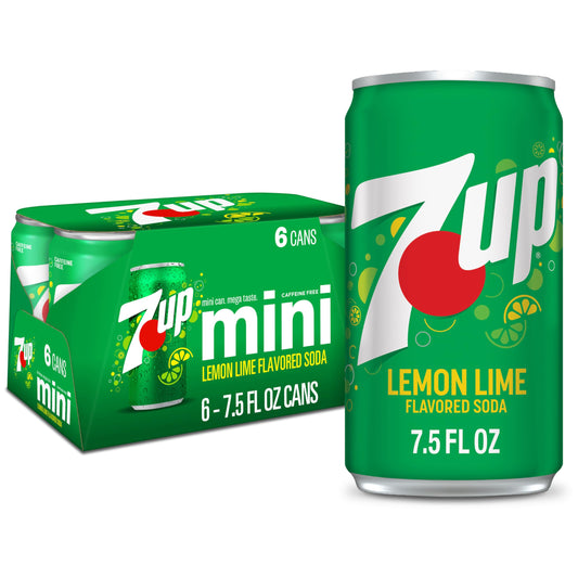 7UP Lemon Lime Soda, 7.5 Fl Oz Cans, 6 Pack