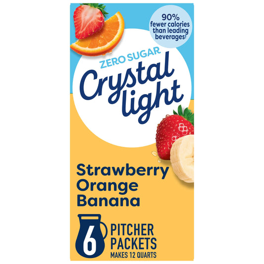 Crystal Light Drink Mix, 6 Pitcher Packets, for Flavorful Hydration and Shareable Refreshment, Strawberry Orange Banana artificial flavor, Zero Sugar, Low Calorie, 2.4 oz