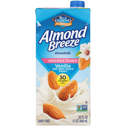 Almond Breeze Dairy Free Almondmilk, Unsweetened Vanilla, 32 Ounce (Pack of 6)