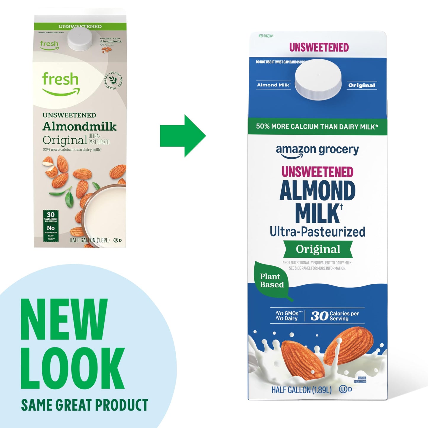 Amazon Grocery, Original Unsweetened Almond Milk, 64 Fl Oz