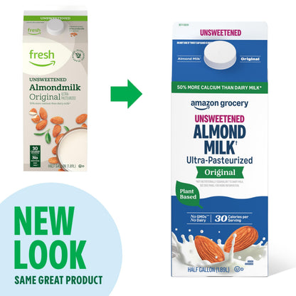 Amazon Grocery, Original Unsweetened Almond Milk, 64 Fl Oz