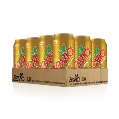 Zevia Zero Calorie Soda, Ginger Root Beer and Cream Soda, 12 and 16 Ounce Cans