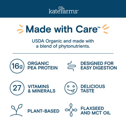 KATE FARMS Organic1.0 Chocolate Nutrition Shake, 16g Protein, 27 Vitamins and Minerals, Meal Replacement 11 oz (12 Pack)