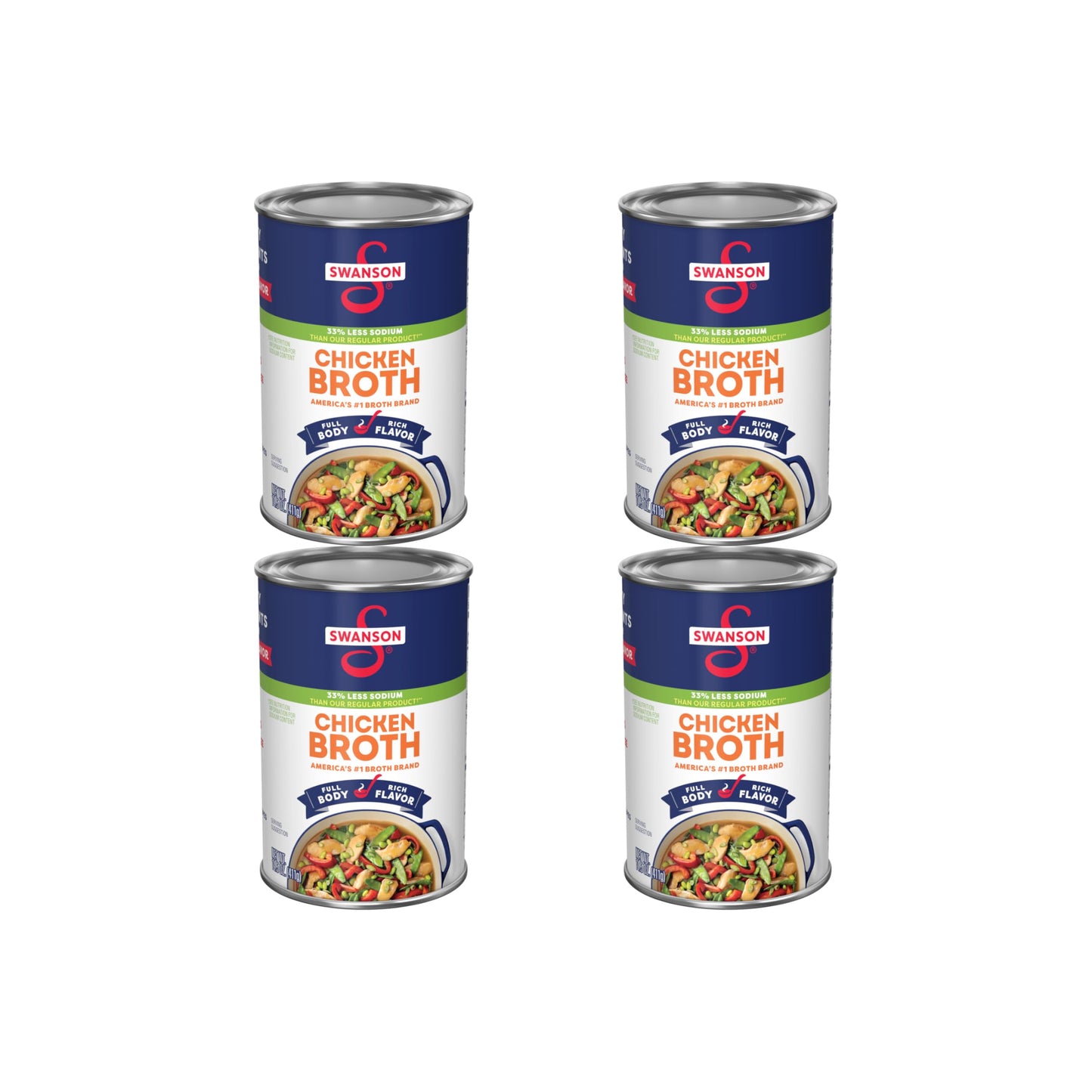 Swanson 33% Less Sodium Chicken Broth, 14.5 oz Can (Pack of 4)