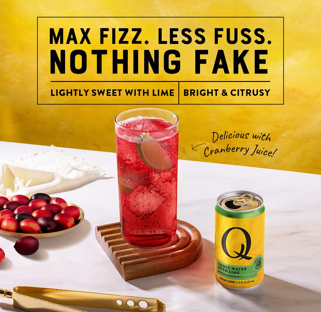Q MIXERS TONIC WATER with LIME - Real Quinine & Lime Extract - Ideal for Cocktails & Mocktails - Made with Real Ingredients, Perfectly Carbonated & Lightly Sweet - 7.5 Fl oz (Pack of 24)