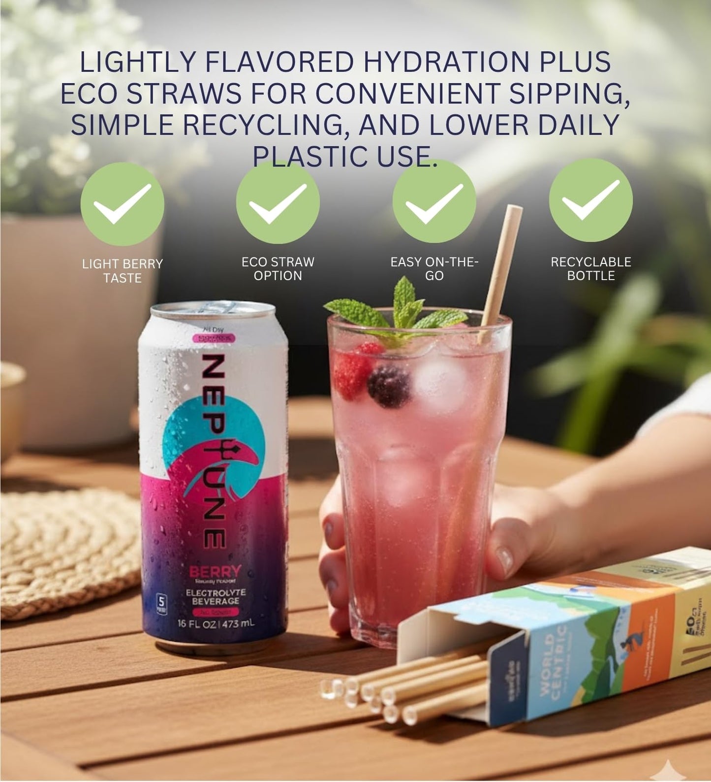 12x Enhanced Berry Water 16 fl oz Bundle with 50pc Paper Straws — Refreshing Flavored Hydration Drink for Daily Use and On-the-Go Convenience — Gift Set (13 Items)