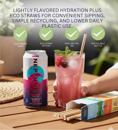 12x Enhanced Berry Water 16 fl oz Bundle with 50pc Paper Straws — Refreshing Flavored Hydration Drink for Daily Use and On-the-Go Convenience — Gift Set (13 Items)