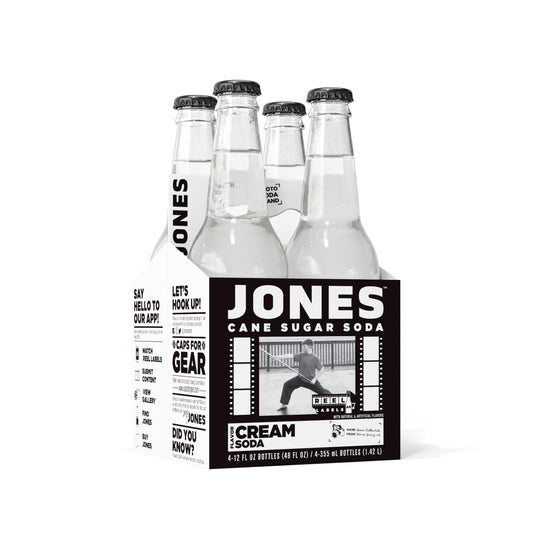 Four(4) Bottles - Jones Soda Co. Cream Soda Flavor | 100% Cane Sugar Soda | Craft Soda Pop | Soda Soft Drinks | Glass Bottle Soda