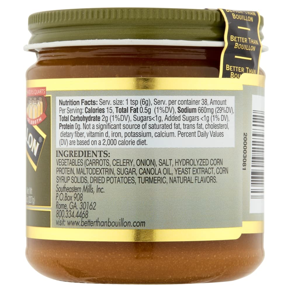 Better Than Bouillon Vegetarian No Chicken Base, Made with Seasoned Vegetables, Certified Vegan, Makes 9.5 Quarts of Broth, 38 Servings, 8 OZ Jar (Pack of 1)