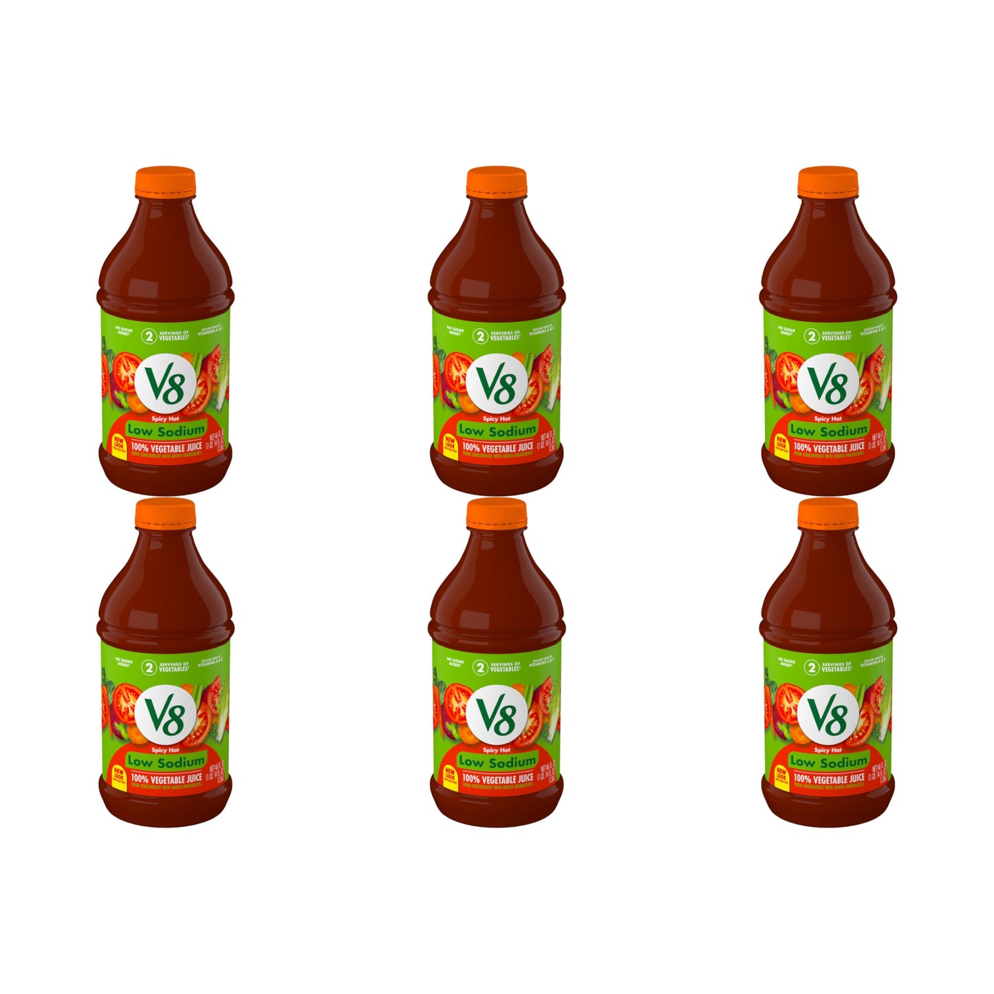 V8 Low Sodium Spicy Hot 100% Vegetable Juice, 46 fl oz Bottle (Pack of 6)