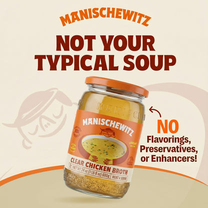 Manischewitz Clear Chicken Broth, 24 oz (2 Pack) | Authentic Homemade Taste Chicken Stock | NO Artificial Flavors, Preservatives | Premium Soup Base | Ready to Serve