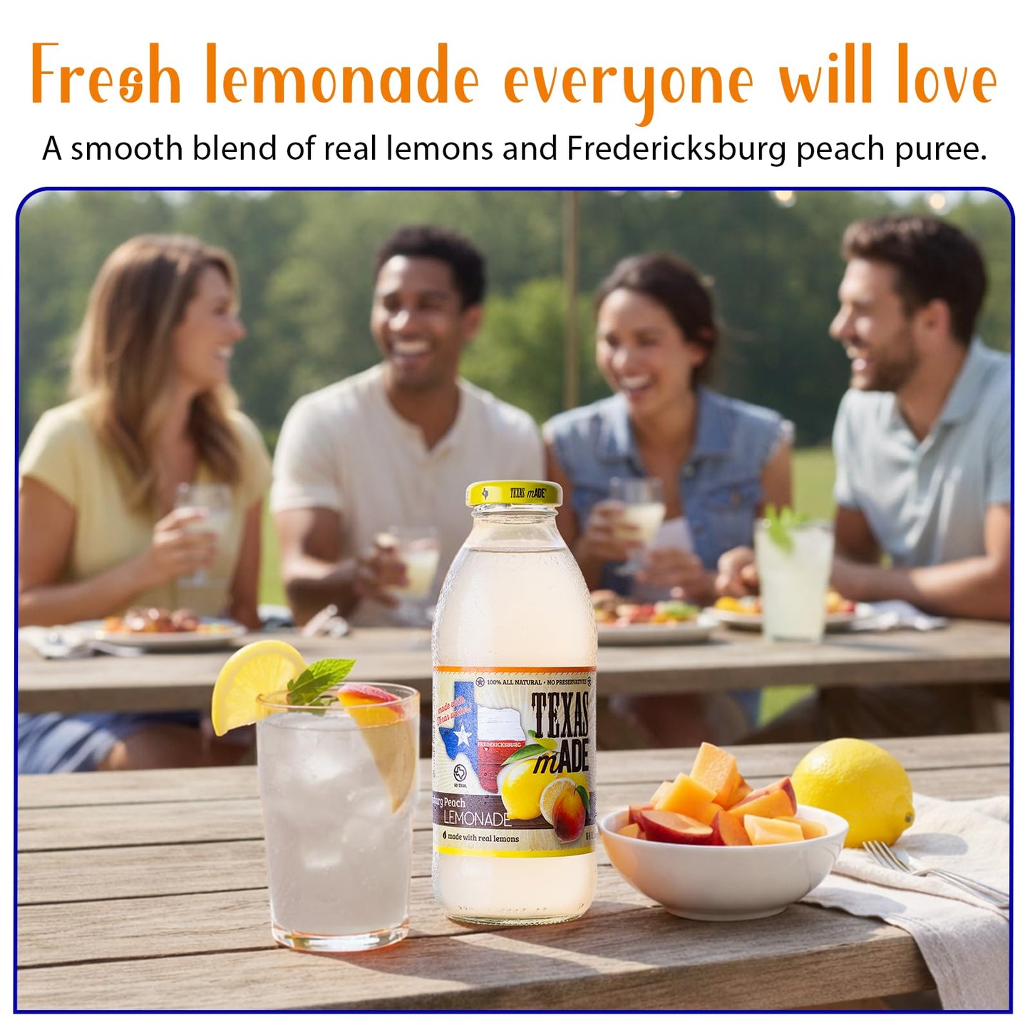 Texas mADE Fredericksburg Peach Lemonade, Lemonade Made with Pure Cane Sugar and Peach Flavor, No Preservatives, Texas Crafted Lemonade, 16 fl oz, Pack of 12