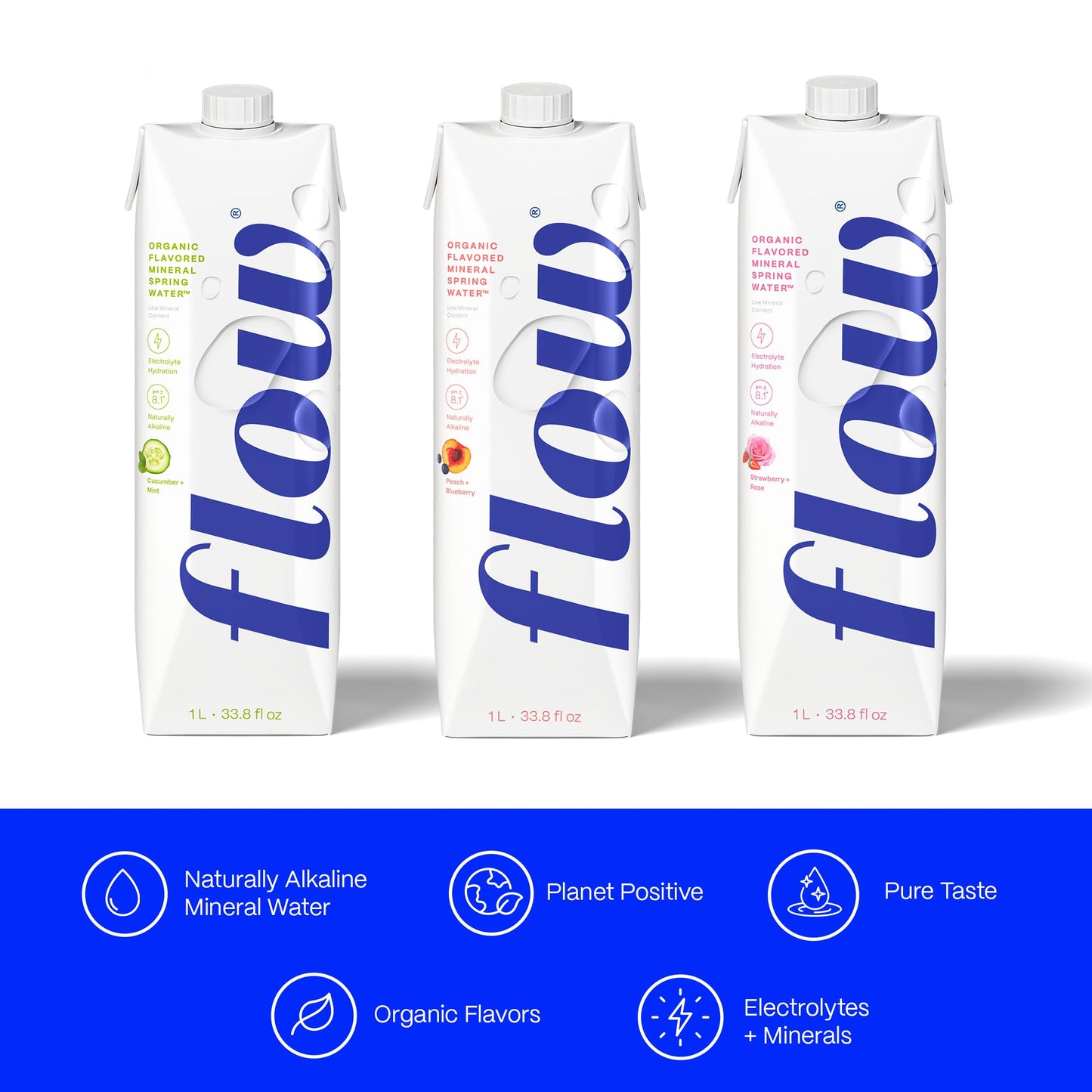 Flow Mineral Spring Water, Organic Strawberry + Rose, 12 Pack (33.8 Fl Oz) - Naturally Alkaline with Electrolytes and Zero Sugar