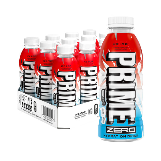 PRIME ZERO ICE POP, Sugar Free Sports Drinks, Electrolyte Enhanced to Replenish Fluids, B Vitamins, Antioxidants, Low Calorie, Made with Natural Flavors, 16.9 Fl Oz 12 Pack