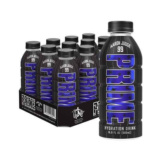 PRIME Hydration Aaron Judge, Sports Drinks, Electrolyte Enhanced for Replenishing Fluids, 250mg BCAAs, B Vitamins, Antioxidants, Low Sugar, 16.9 Fl Oz, 12 Pack