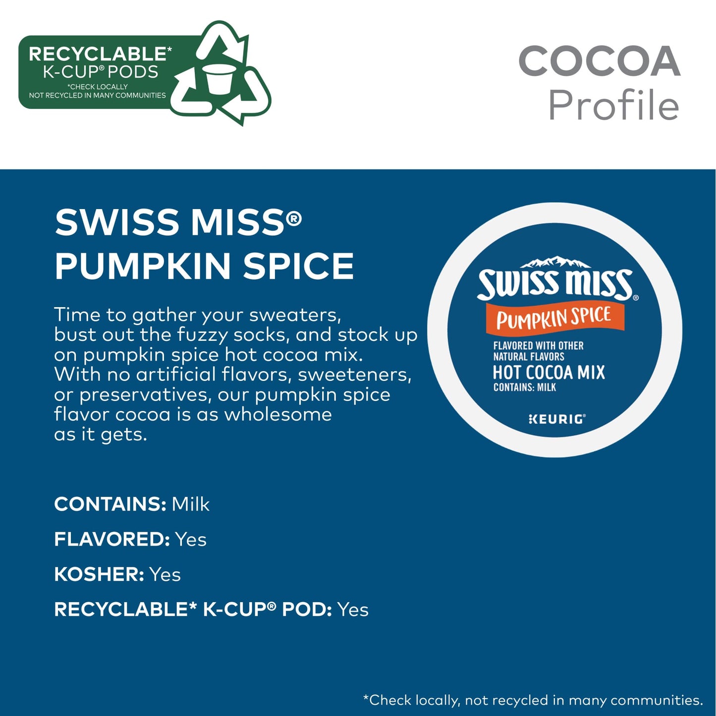 Swiss Miss® Pumpkin Spice Hot Cocoa, Single Serve Keurig® K-Cup® Pods, Hot Cocoa, 88 count (4 Packs of 22)
