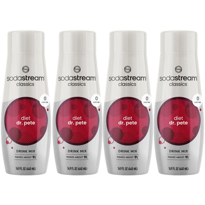 SodaStream - Diet Dr Pete Beverage Mix - For Soda Water Makers - Turns 9.5 Gallons of Sparkling Water into delicious Diet Dr Pete - No sugar or HFCS - 14.9 Fl Oz, Pack of 4