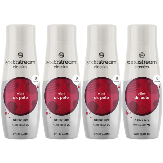 SodaStream - Diet Dr Pete Beverage Mix - For Soda Water Makers - Turns 9.5 Gallons of Sparkling Water into delicious Diet Dr Pete - No sugar or HFCS - 14.9 Fl Oz, Pack of 4