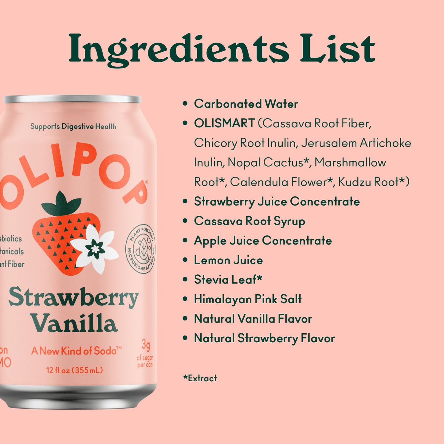 Olipop Strawberry Vanilla Sparkling Tonic, 12 Fl Oz Can