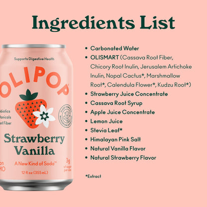 Olipop Strawberry Vanilla Sparkling Tonic, 12 Fl Oz Can