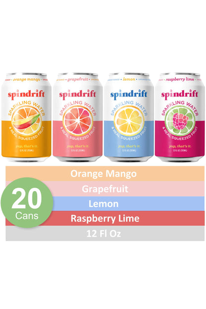 Spindrift Sparkling Water Variety Pack with Lemon - Made with Real Squeezed Fruit, 24 Total Cans